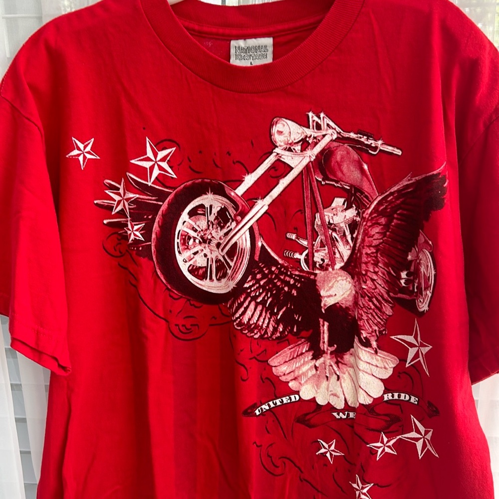National Heritage Motorcycle bike Mens T Shirt Size Large United We Ride